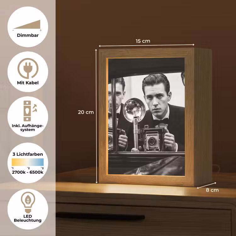 Fotograaf - Camera - Vintage - Journalistiek - Zwart-wit Light Box met kabel (Tafellamp) klein -USP_DE