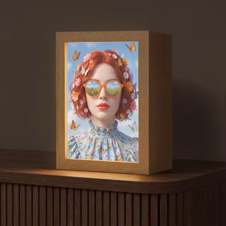 Vrouw - Bloemen - Zomer - Portret - Kleurrijk Light Box met kabel (Tafellamp) klein -z3d_website