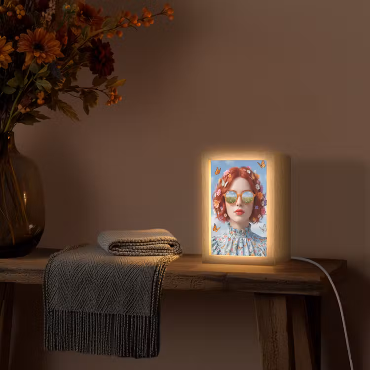 Vrouw - Bloemen - Zomer - Portret - Kleurrijk Light Box met kabel (Tafellamp) klein -sfeer4