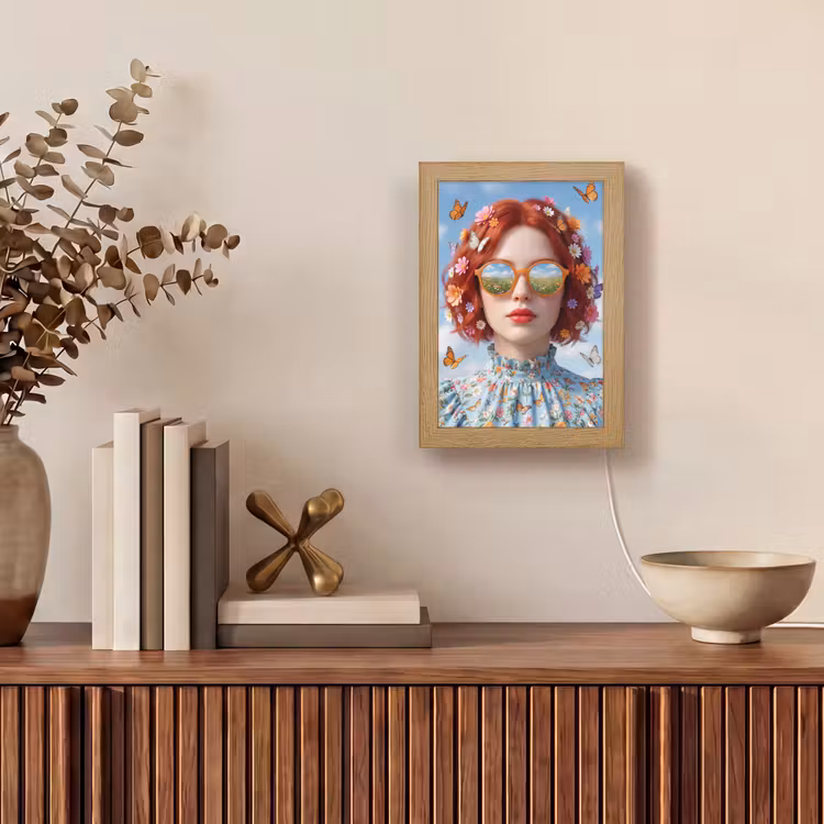 Vrouw - Bloemen - Zomer - Portret - Kleurrijk Light Box met kabel (Tafellamp) klein -sfeer2