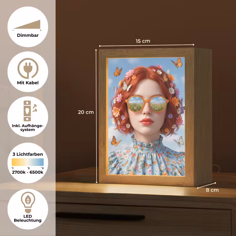 Vrouw - Bloemen - Zomer - Portret - Kleurrijk Light Box met kabel (Tafellamp) klein -USP_DE