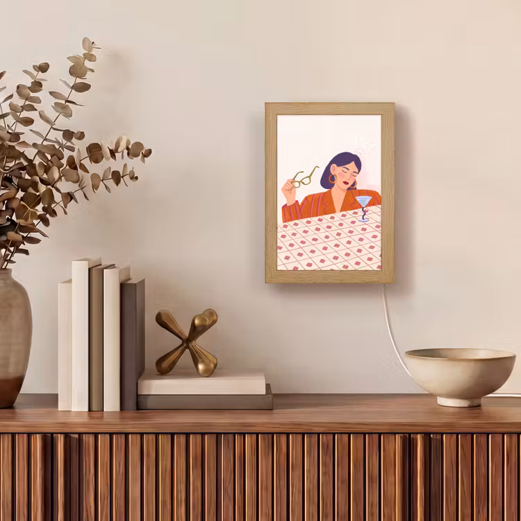 Personalisierte Lightbox - Frau – Brille – Cocktail – Illustration – Modern - Vrouw - Bril - Cocktail - Illustratie - Modern Light Box met kabel (Tafellamp) klein