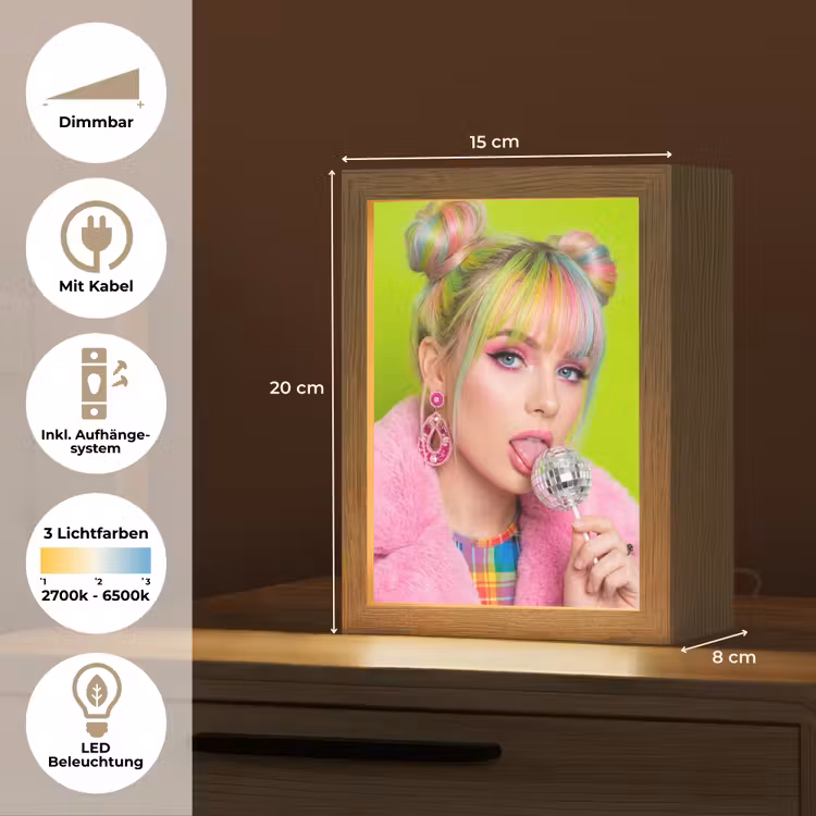 Vrouw - Kleurrijk haar - Pop art - Modern - Levendig Light Box met kabel (Tafellamp) klein -USP_DE