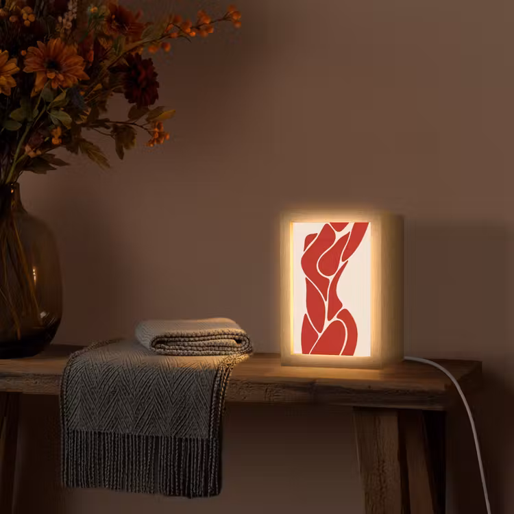 Personalisierte Lightbox - Frau – Figur – Abstrakt – Modern – Rot - Vrouw - Figuur - Abstract - Modern - Rood Light Box met kabel (Tafellamp) klein