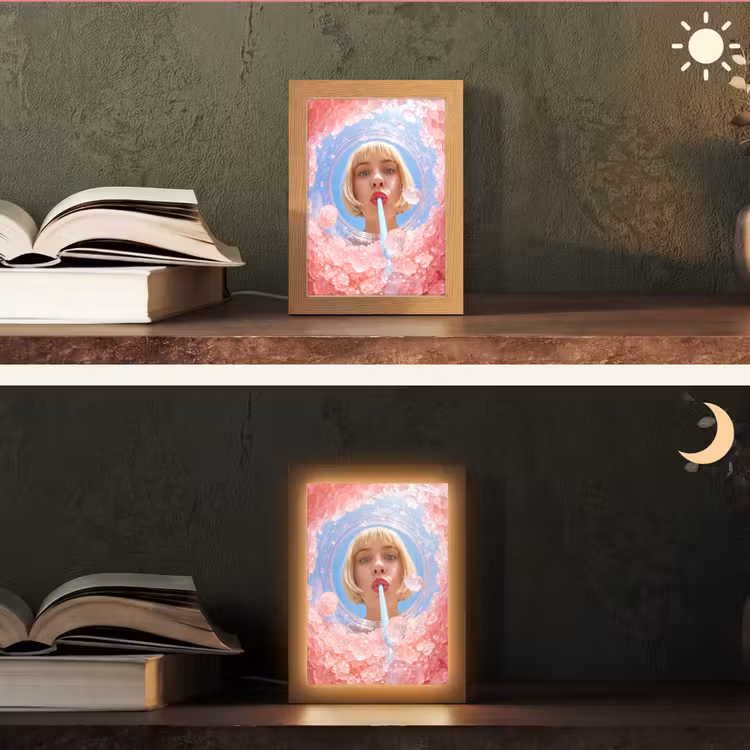 Vrouw - Drank - Zomer - Roze - Blauw Light Box met kabel (Tafellamp) klein -sfeer3