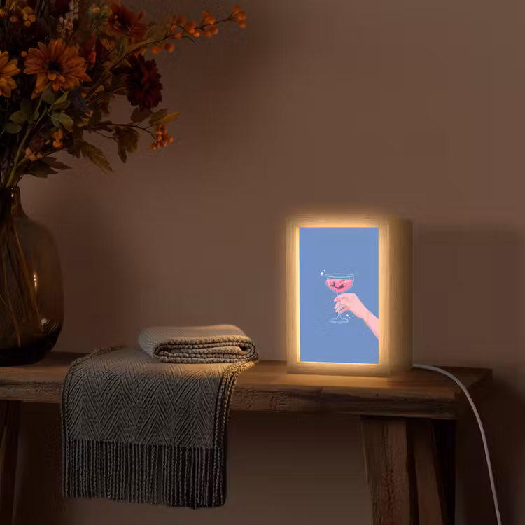 Personalisierte Lightbox - Frau – Glas – Abstrakt – Rosa – Blau - Vrouw - Glas - Abstract - Roze - Blauw Light Box met kabel (Tafellamp) klein