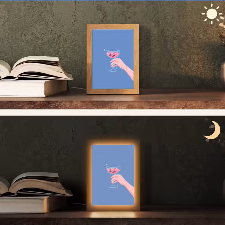 Personalisierte Lightbox - Frau – Glas – Abstrakt – Rosa – Blau - Vrouw - Glas - Abstract - Roze - Blauw Light Box met kabel (Tafellamp) klein