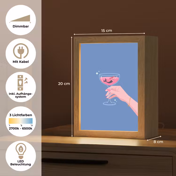 Personalisierte Lightbox - Frau – Glas – Abstrakt – Rosa – Blau - Vrouw - Glas - Abstract - Roze - Blauw Light Box met kabel (Tafellamp) klein