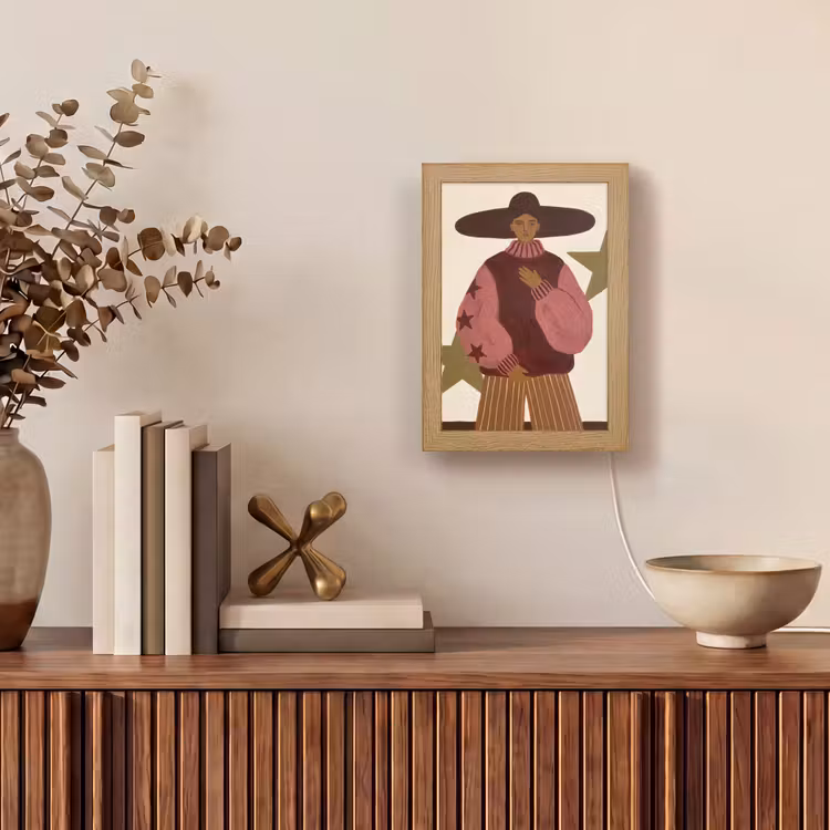 Personalisierte Lightbox - Frau – Hut – Abstrakt – Modern – Porträt - Vrouw - Hoed - Abstract - Modern - Portret Light Box met kabel (Tafellamp) klein