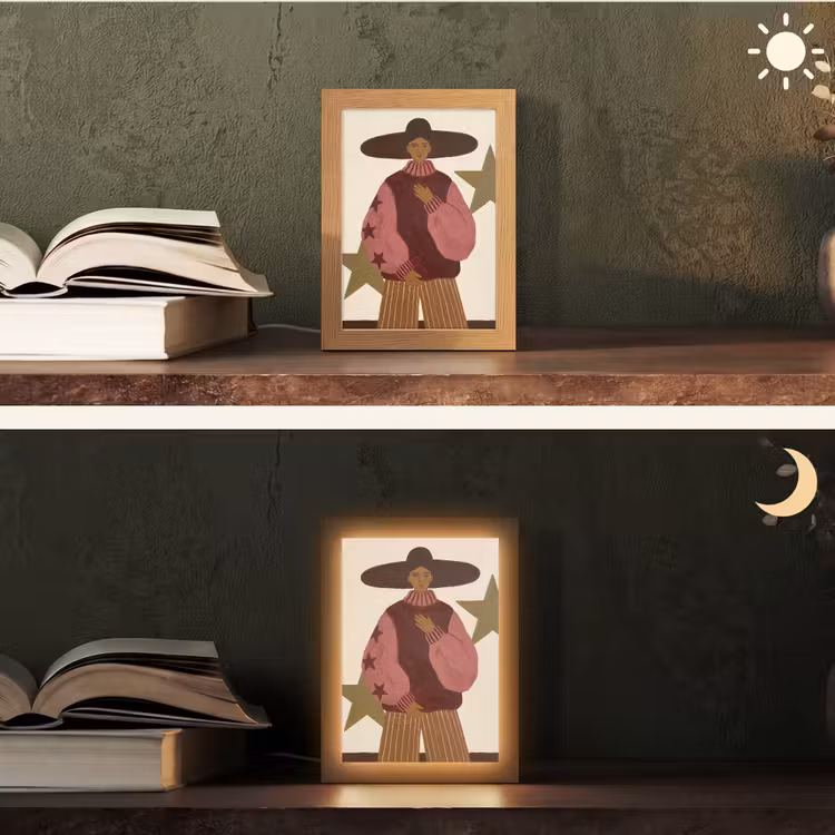 Personalisierte Lightbox - Frau – Hut – Abstrakt – Modern – Porträt - Vrouw - Hoed - Abstract - Modern - Portret Light Box met kabel (Tafellamp) klein