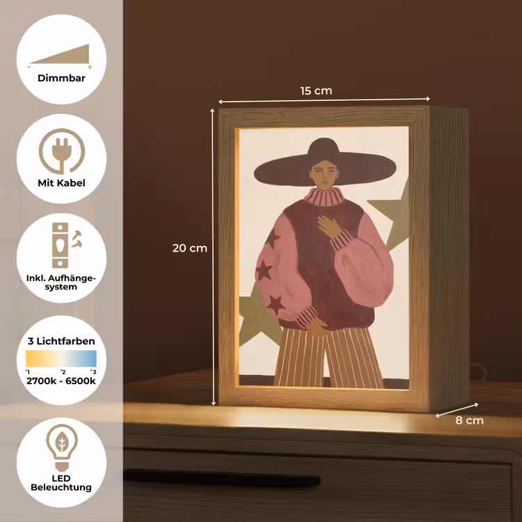 Personalisierte Lightbox - Frau – Hut – Abstrakt – Modern – Porträt - Vrouw - Hoed - Abstract - Modern - Portret Light Box met kabel (Tafellamp) klein