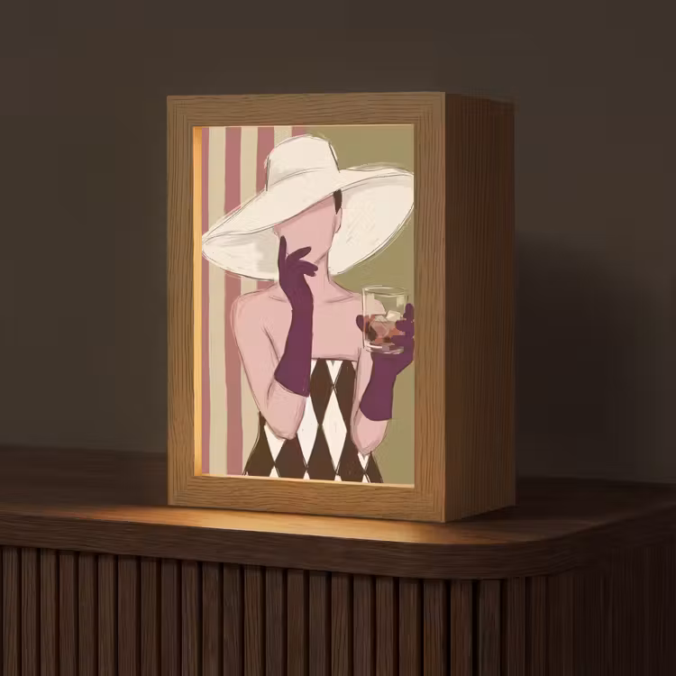 Personalisierte Lightbox - Frau – Hut – Mode – Abstrakt – Bunt - Vrouw - Hoed - Mode - Abstract - Kleurrijk Light Box met kabel (Tafellamp) klein