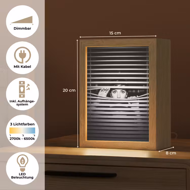 Vrouw - Jaloezieën - Portret - Zwart-wit Light Box met kabel (Tafellamp) klein -USP_DE