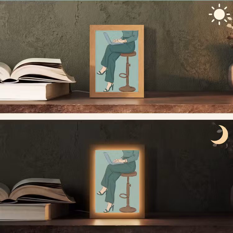 Personalisierte Lightbox - Frau – Laptop – sitzend – Illustration – Grün - Vrouw - Laptop - Zittend - Illustratie - Groen Light Box met kabel (Tafellamp) klein