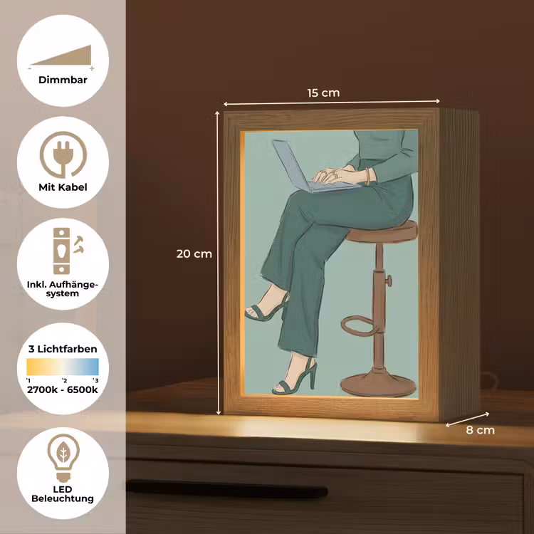 Personalisierte Lightbox - Frau – Laptop – sitzend – Illustration – Grün - Vrouw - Laptop - Zittend - Illustratie - Groen Light Box met kabel (Tafellamp) klein