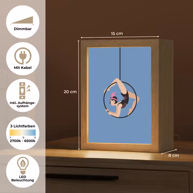 Personalisierte Lightbox - Frau – Luftreifen – Art déco – Illustration – Blau - Vrouw - Aerial hoop - Art deco - Illustratie - Blauw Light Box met kabel (Tafellamp) klein