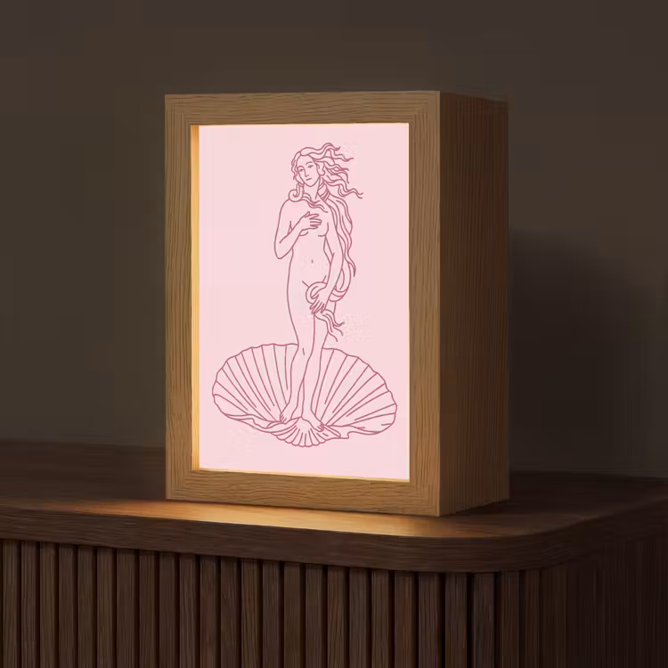 Personalisierte Lightbox - Frau – Muschel – Kunst – Strichzeichnung – Rosa - Vrouw - Schelp - Kunst - Lijntekening - Roze Light Box met kabel (Tafellamp) klein
