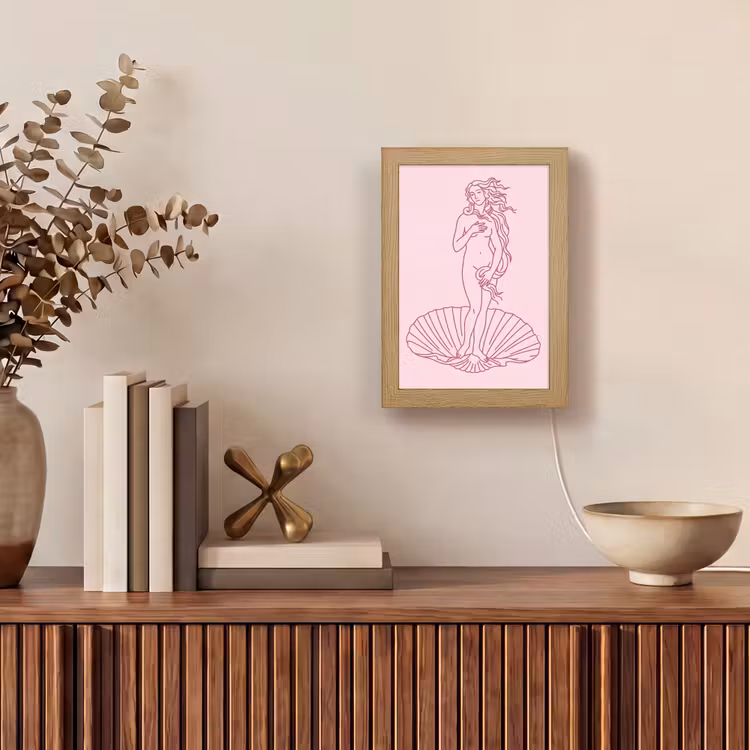 Personalisierte Lightbox - Frau – Muschel – Kunst – Strichzeichnung – Rosa - Vrouw - Schelp - Kunst - Lijntekening - Roze Light Box met kabel (Tafellamp) klein