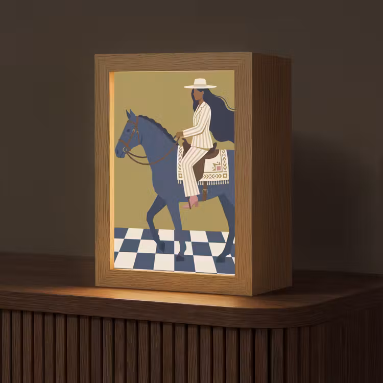 Personalisierte Lightbox - Frau – Pferd – Reiten – Modern – Abstrakt - Vrouw - Paard - Rijden - Modern - Abstract Light Box met kabel (Tafellamp) klein