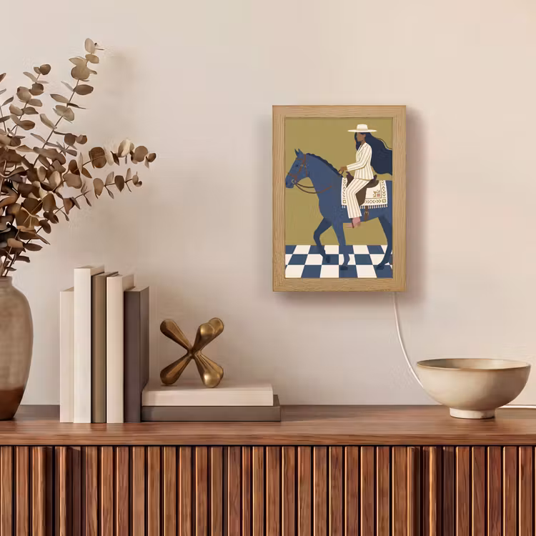 Personalisierte Lightbox - Frau – Pferd – Reiten – Modern – Abstrakt - Vrouw - Paard - Rijden - Modern - Abstract Light Box met kabel (Tafellamp) klein