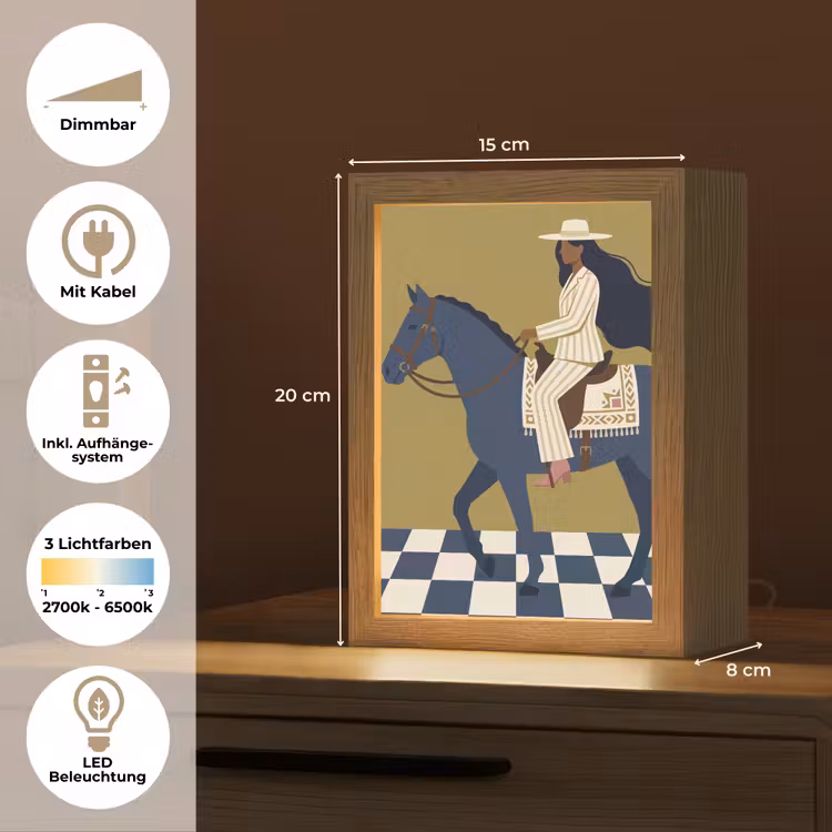 Personalisierte Lightbox - Frau – Pferd – Reiten – Modern – Abstrakt - Vrouw - Paard - Rijden - Modern - Abstract Light Box met kabel (Tafellamp) klein