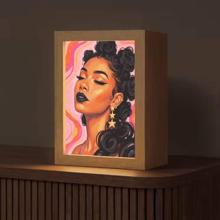 Personalisierte Lightbox - Frau – Porträt – Abstrakt – Bunt – Rosa - Vrouw - Portret - Abstract - Kleurrijk - Roze Light Box met kabel (Tafellamp) klein