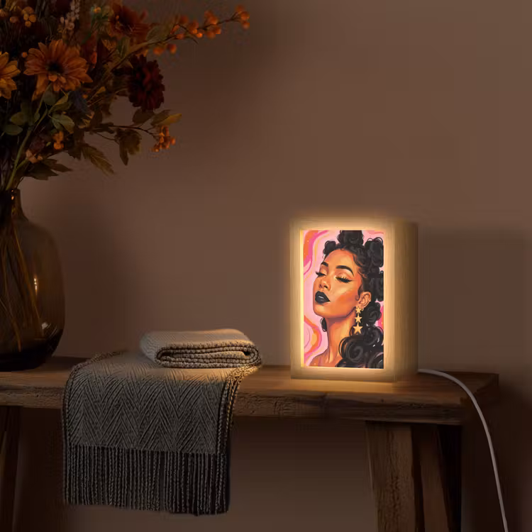 Personalisierte Lightbox - Frau – Porträt – Abstrakt – Bunt – Rosa - Vrouw - Portret - Abstract - Kleurrijk - Roze Light Box met kabel (Tafellamp) klein
