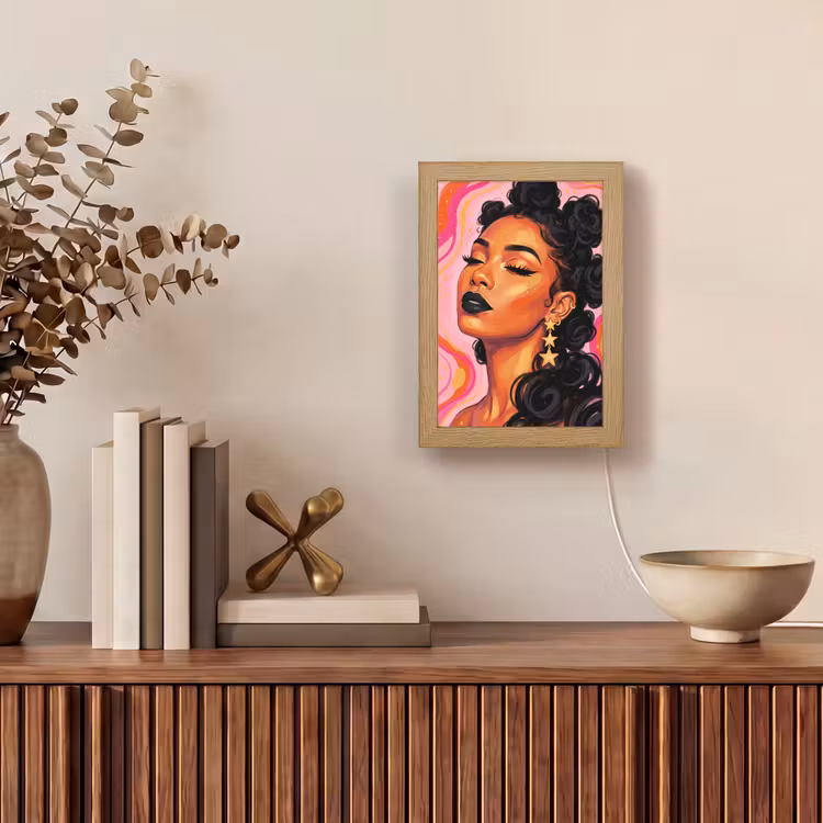 Personalisierte Lightbox - Frau – Porträt – Abstrakt – Bunt – Rosa - Vrouw - Portret - Abstract - Kleurrijk - Roze Light Box met kabel (Tafellamp) klein