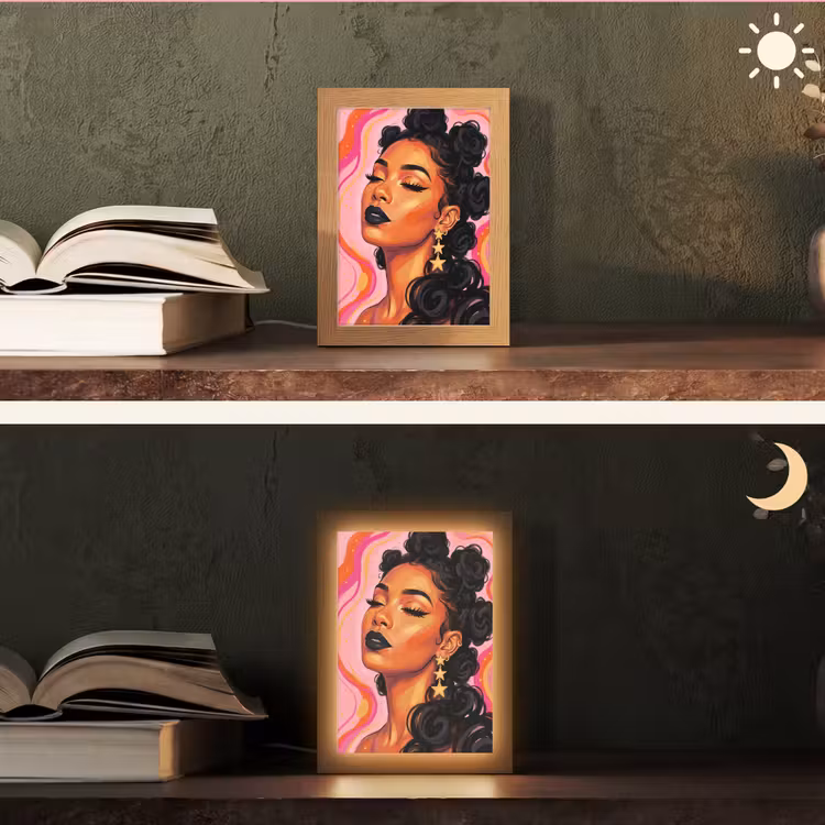 Personalisierte Lightbox - Frau – Porträt – Abstrakt – Bunt – Rosa - Vrouw - Portret - Abstract - Kleurrijk - Roze Light Box met kabel (Tafellamp) klein