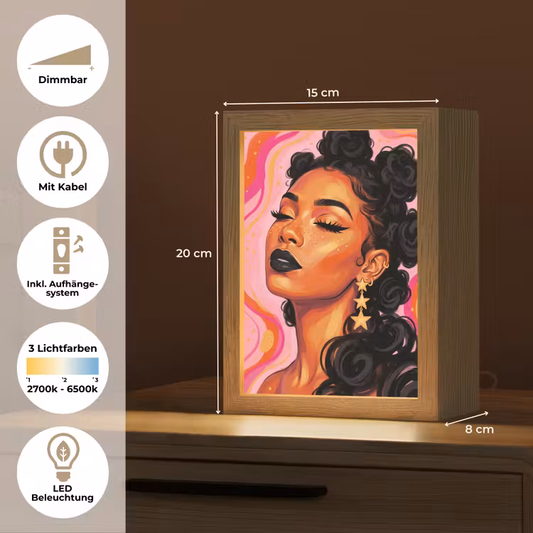 Personalisierte Lightbox - Frau – Porträt – Abstrakt – Bunt – Rosa - Vrouw - Portret - Abstract - Kleurrijk - Roze Light Box met kabel (Tafellamp) klein