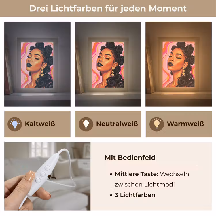 Personalisierte Lightbox - Frau – Porträt – Abstrakt – Bunt – Rosa - Vrouw - Portret - Abstract - Kleurrijk - Roze Light Box met kabel (Tafellamp) klein