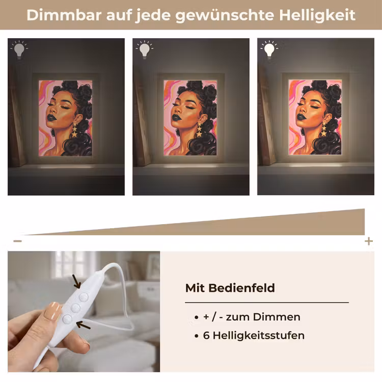Personalisierte Lightbox - Frau – Porträt – Abstrakt – Bunt – Rosa - Vrouw - Portret - Abstract - Kleurrijk - Roze Light Box met kabel (Tafellamp) klein