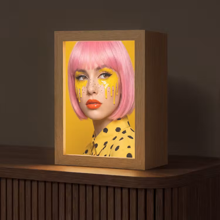Vrouw - Portret - Abstract - Kleurrijk - Geel Light Box met kabel (Tafellamp) klein -z3d_website