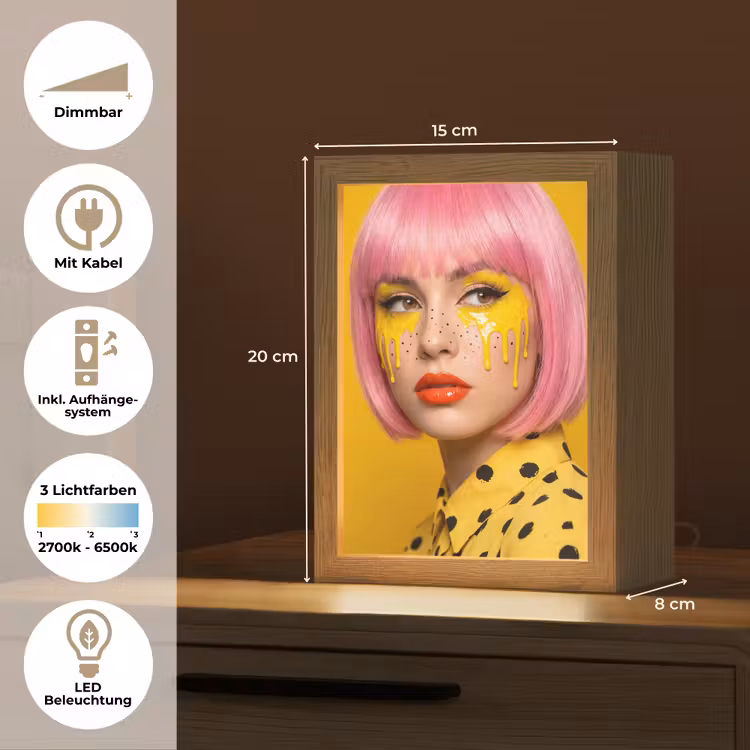 Vrouw - Portret - Abstract - Kleurrijk - Geel Light Box met kabel (Tafellamp) klein -USP_DE