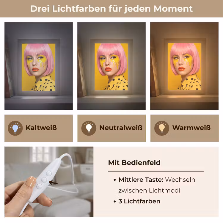 Vrouw - Portret - Abstract - Kleurrijk - Geel Light Box met kabel (Tafellamp) klein -USP_lichtkleurDE