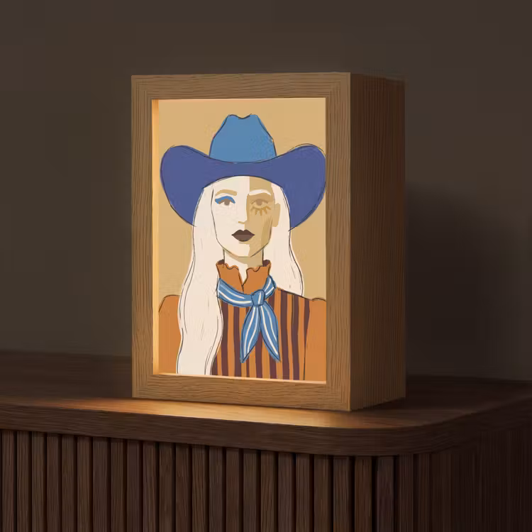 Personalisierte Lightbox - Frau – Porträt – Abstrakt – Farbenfroh – Modern - Vrouw - Portret - Abstract - Kleurrijk - Modern Light Box met kabel (Tafellamp) klein