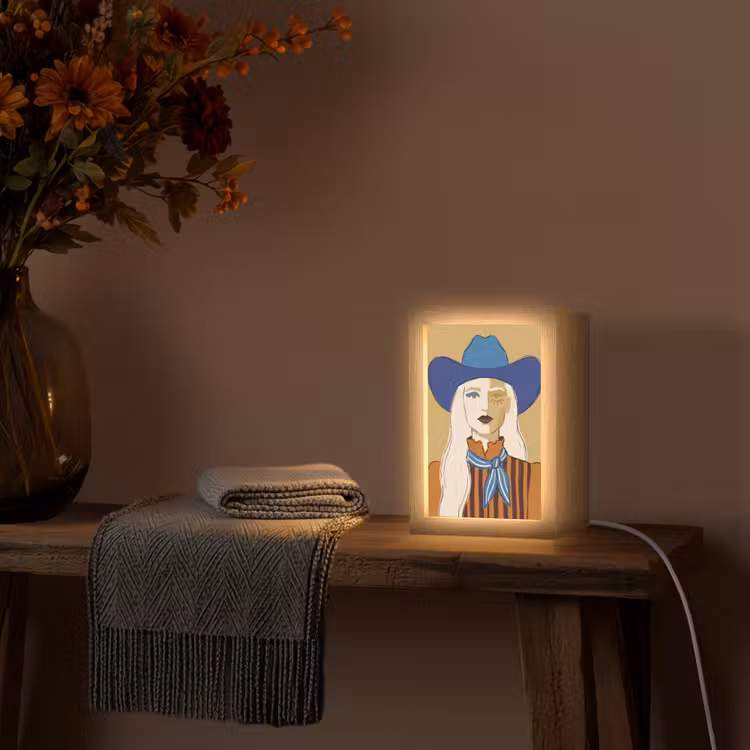 Personalisierte Lightbox - Frau – Porträt – Abstrakt – Farbenfroh – Modern - Vrouw - Portret - Abstract - Kleurrijk - Modern Light Box met kabel (Tafellamp) klein