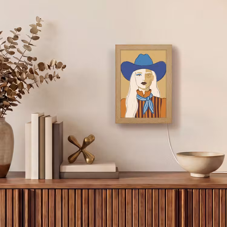 Personalisierte Lightbox - Frau – Porträt – Abstrakt – Farbenfroh – Modern - Vrouw - Portret - Abstract - Kleurrijk - Modern Light Box met kabel (Tafellamp) klein