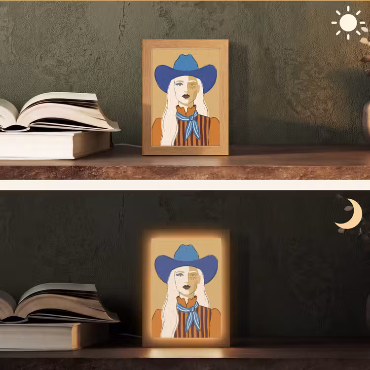 Personalisierte Lightbox - Frau – Porträt – Abstrakt – Farbenfroh – Modern - Vrouw - Portret - Abstract - Kleurrijk - Modern Light Box met kabel (Tafellamp) klein