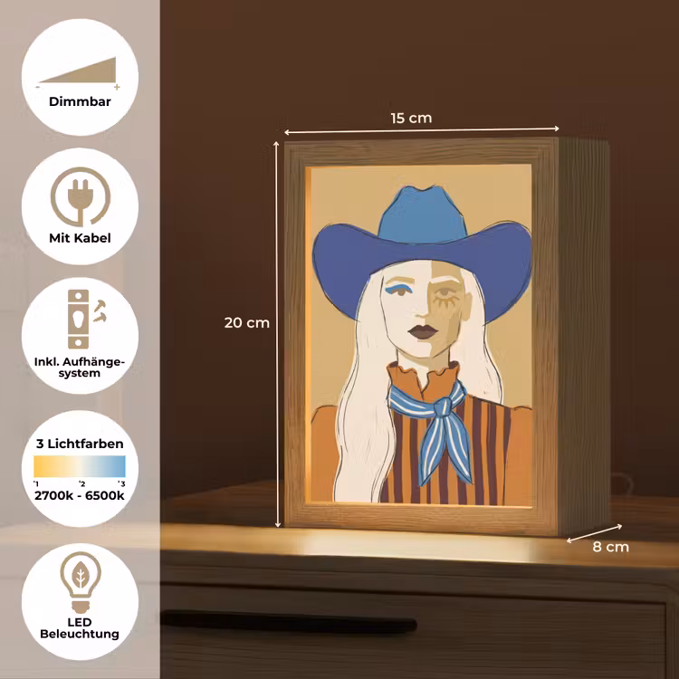 Personalisierte Lightbox - Frau – Porträt – Abstrakt – Farbenfroh – Modern - Vrouw - Portret - Abstract - Kleurrijk - Modern Light Box met kabel (Tafellamp) klein