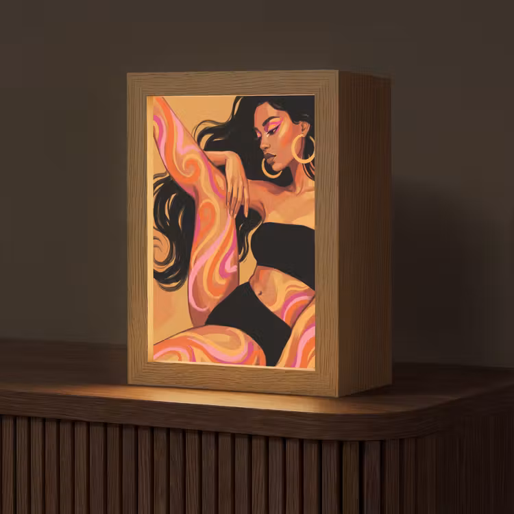 Personalisierte Lightbox - Frau – Porträt – Abstrakt – Modern – Farbenfroh - Vrouw - Portret - Abstract - Modern - Kleurrijk Light Box met kabel (Tafellamp) klein