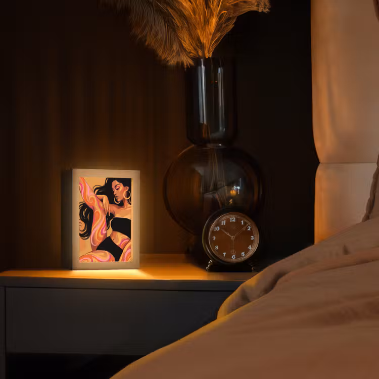 Personalisierte Lightbox - Frau – Porträt – Abstrakt – Modern – Farbenfroh - Vrouw - Portret - Abstract - Modern - Kleurrijk Light Box met kabel (Tafellamp) klein