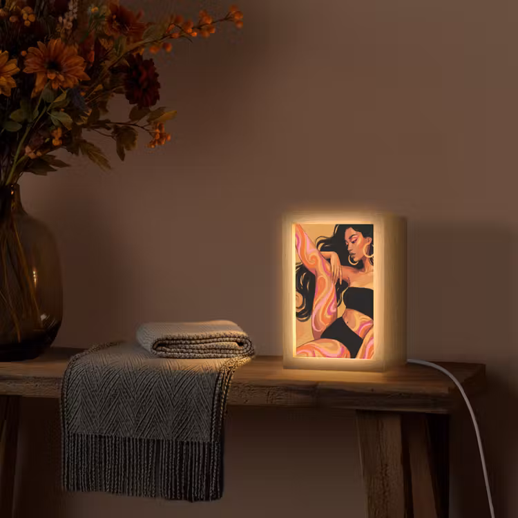 Personalisierte Lightbox - Frau – Porträt – Abstrakt – Modern – Farbenfroh - Vrouw - Portret - Abstract - Modern - Kleurrijk Light Box met kabel (Tafellamp) klein
