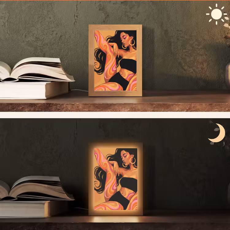 Personalisierte Lightbox - Frau – Porträt – Abstrakt – Modern – Farbenfroh - Vrouw - Portret - Abstract - Modern - Kleurrijk Light Box met kabel (Tafellamp) klein