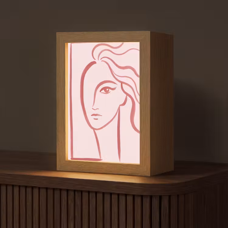Personalisierte Lightbox - Frau – Porträt – Abstrakt – Strichzeichnung – Rot - Vrouw - Portret - Abstract - Lijnkunst - Rood Light Box met kabel (Tafellamp) klein