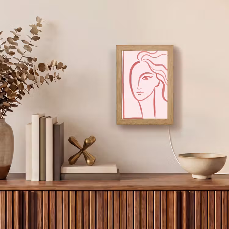 Personalisierte Lightbox - Frau – Porträt – Abstrakt – Strichzeichnung – Rot - Vrouw - Portret - Abstract - Lijnkunst - Rood Light Box met kabel (Tafellamp) klein