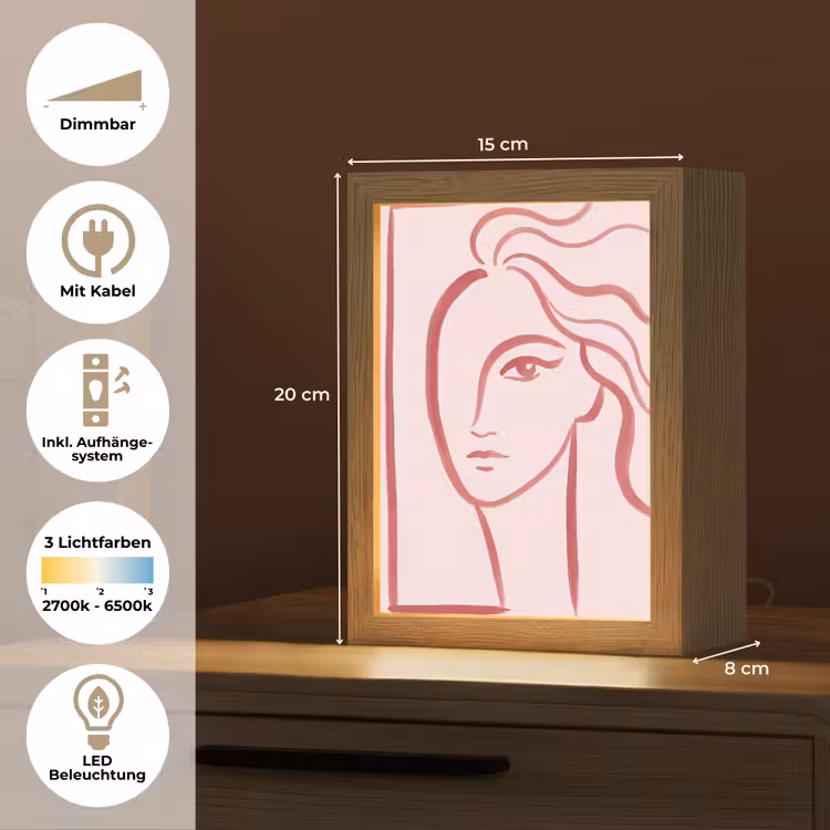 Personalisierte Lightbox - Frau – Porträt – Abstrakt – Strichzeichnung – Rot - Vrouw - Portret - Abstract - Lijnkunst - Rood Light Box met kabel (Tafellamp) klein