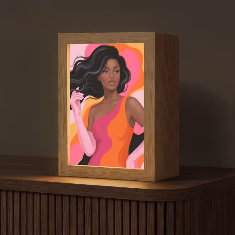 Personalisierte Lightbox - Frau – Porträt – Farbenfroh – Modern – Kunst - Vrouw - Portret - Kleurrijk - Modern - Kunst Light Box met kabel (Tafellamp) klein