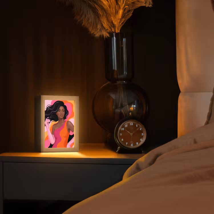 Personalisierte Lightbox - Frau – Porträt – Farbenfroh – Modern – Kunst - Vrouw - Portret - Kleurrijk - Modern - Kunst Light Box met kabel (Tafellamp) klein