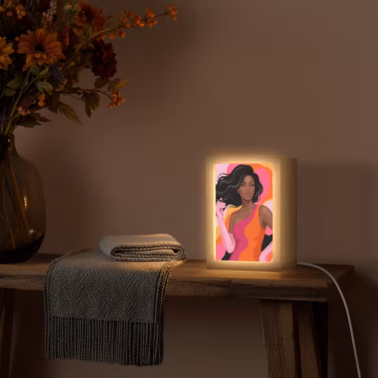 Personalisierte Lightbox - Frau – Porträt – Farbenfroh – Modern – Kunst - Vrouw - Portret - Kleurrijk - Modern - Kunst Light Box met kabel (Tafellamp) klein